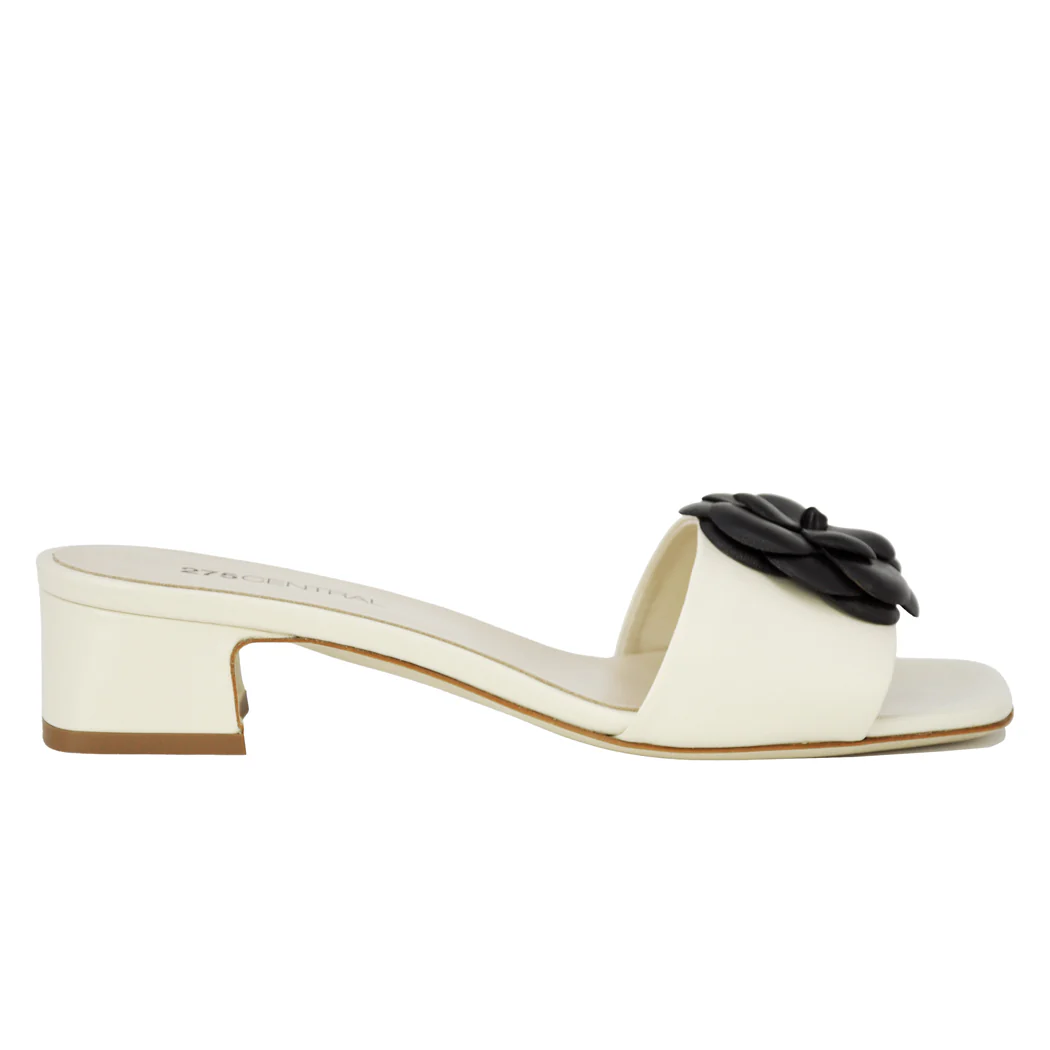 Frenchie Leather Flower Block Heel Slide - Image 2
