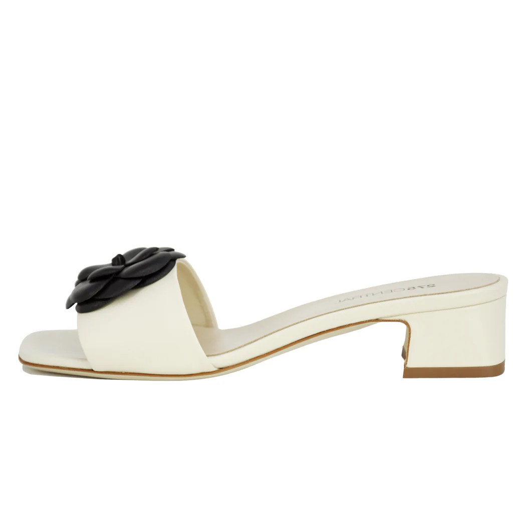 Frenchie Leather Flower Block Heel Slide - Image 4