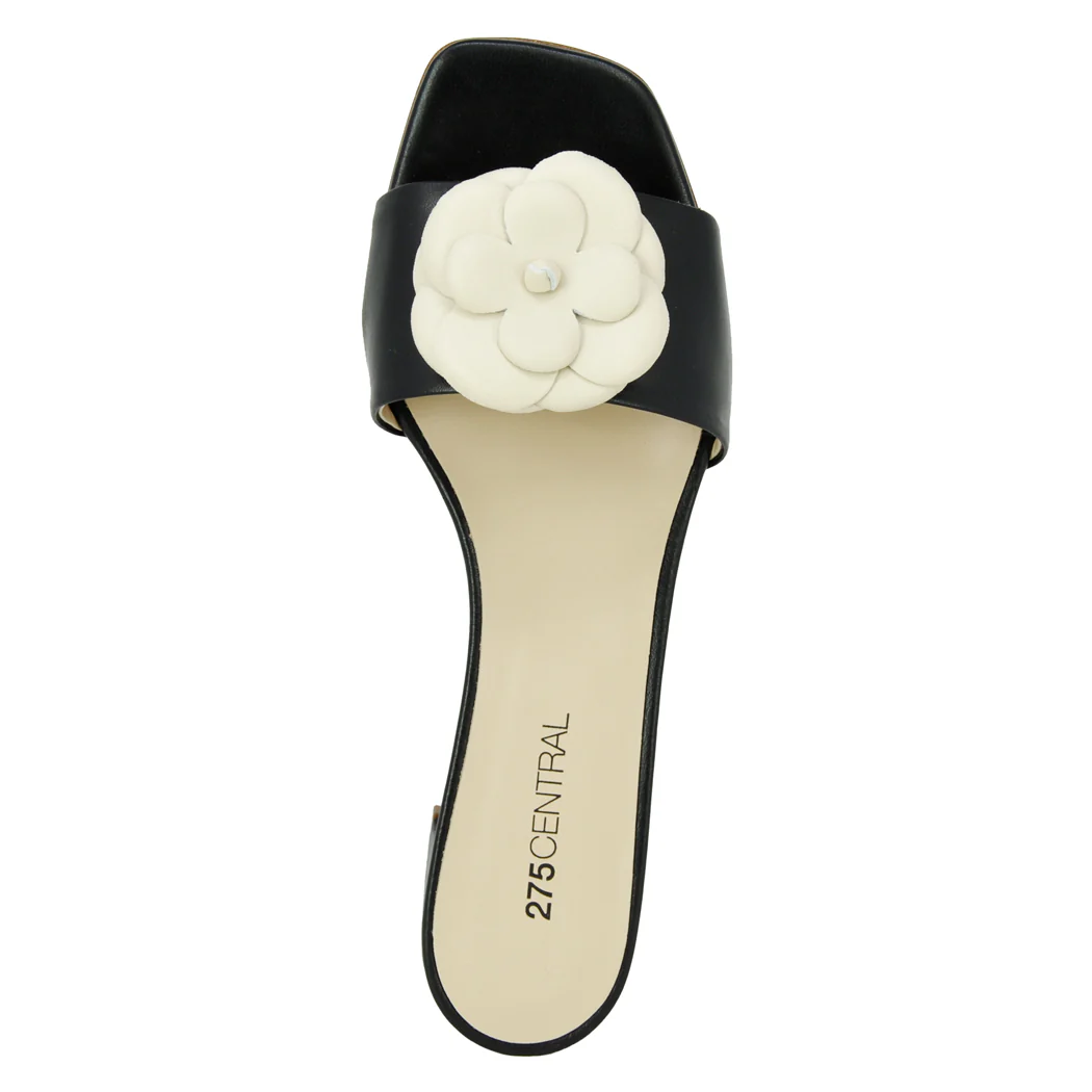 Frenchie Leather Flower Block Heel Slide - Image 3