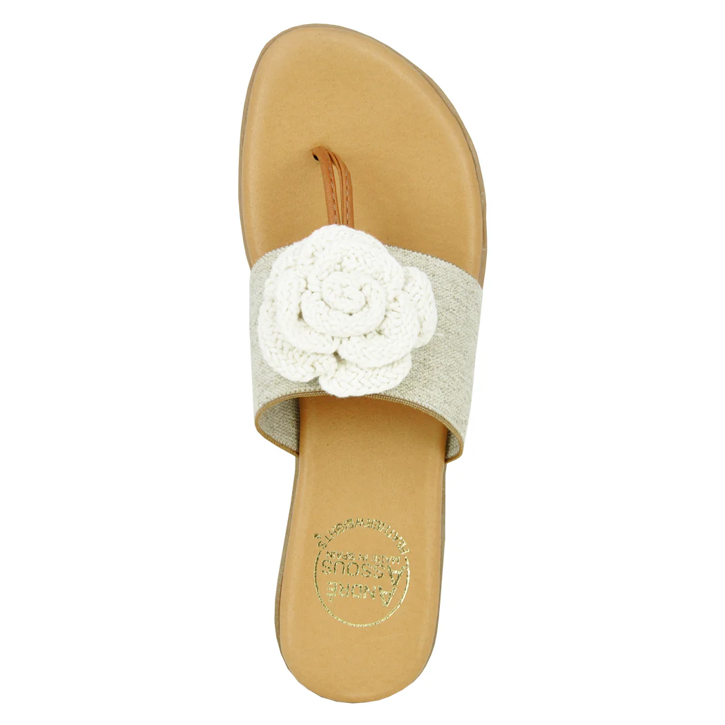 Nara Linen Flower Flat Sandal - Image 3