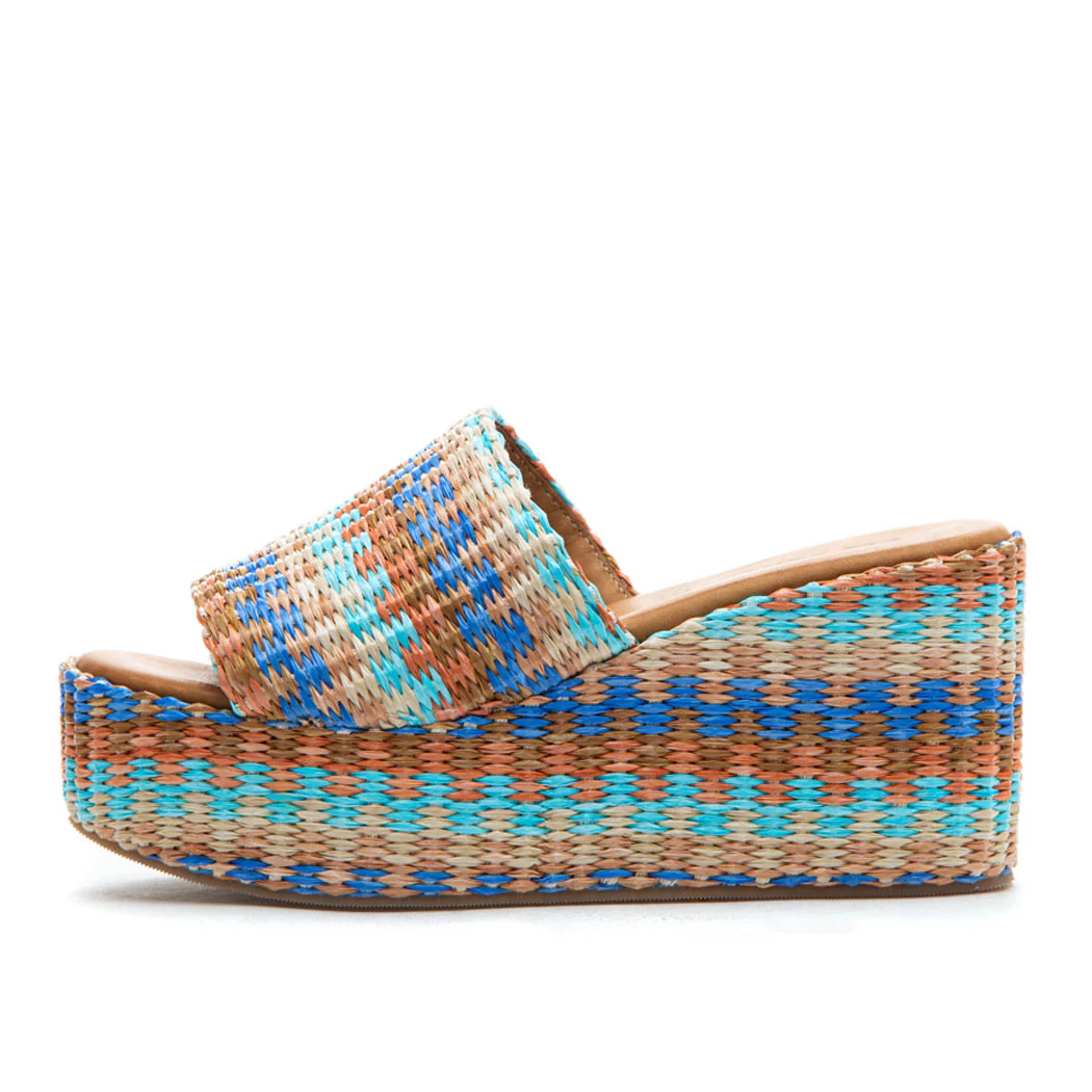 Sienna Multicolor Raffia Wedge Slide - Image 4